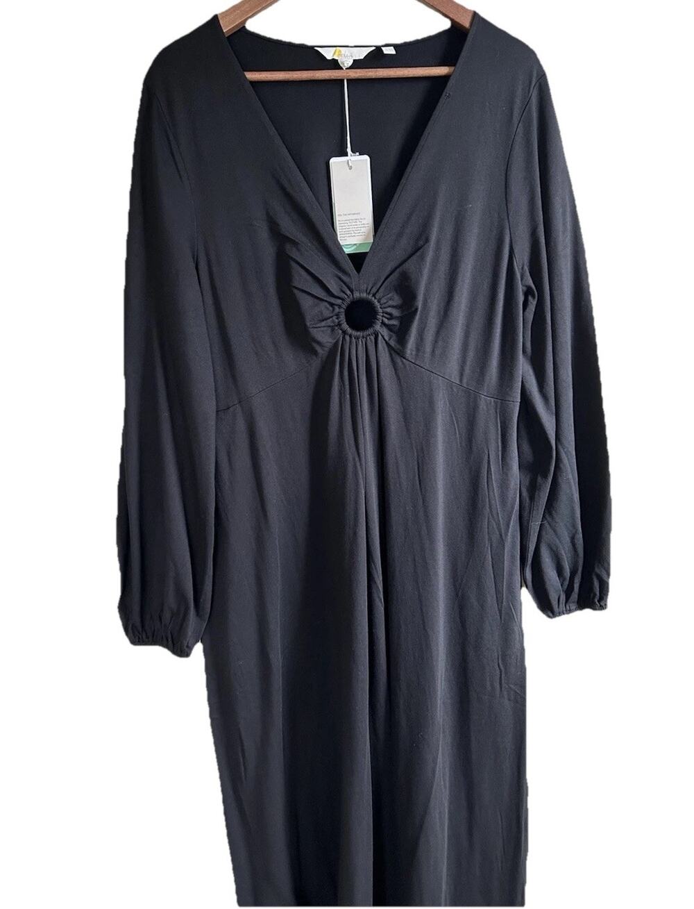 Boden Black Maxi Jersey Dress Womens 14R Long Sleeve Keyhole Classic Casual NWT